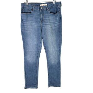 Womens Levi Strauss Signature Mid Rise Straight Leg Denim Blue Jeans Size 14